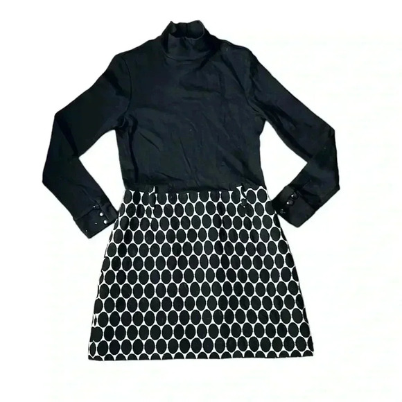 Milly of New York Wool Silk Lining Midi Black White Pattern Dress Size 8 - Picture 1 of 7